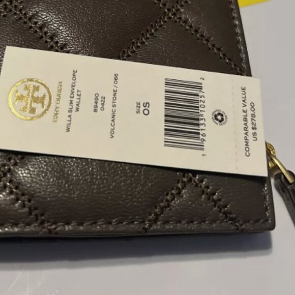 NWT! New!Tory Burch Willa Envelope Bi-fold handle Slim Wallet -Leather -Grey - Picture 5 of 5